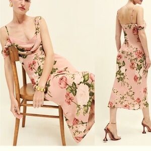 Reformation Reya Draped Floral Midi-Dress, NWT, size 6,
